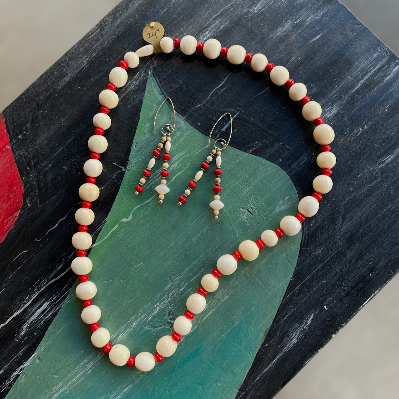 Mammoth & Red Coral Earrings