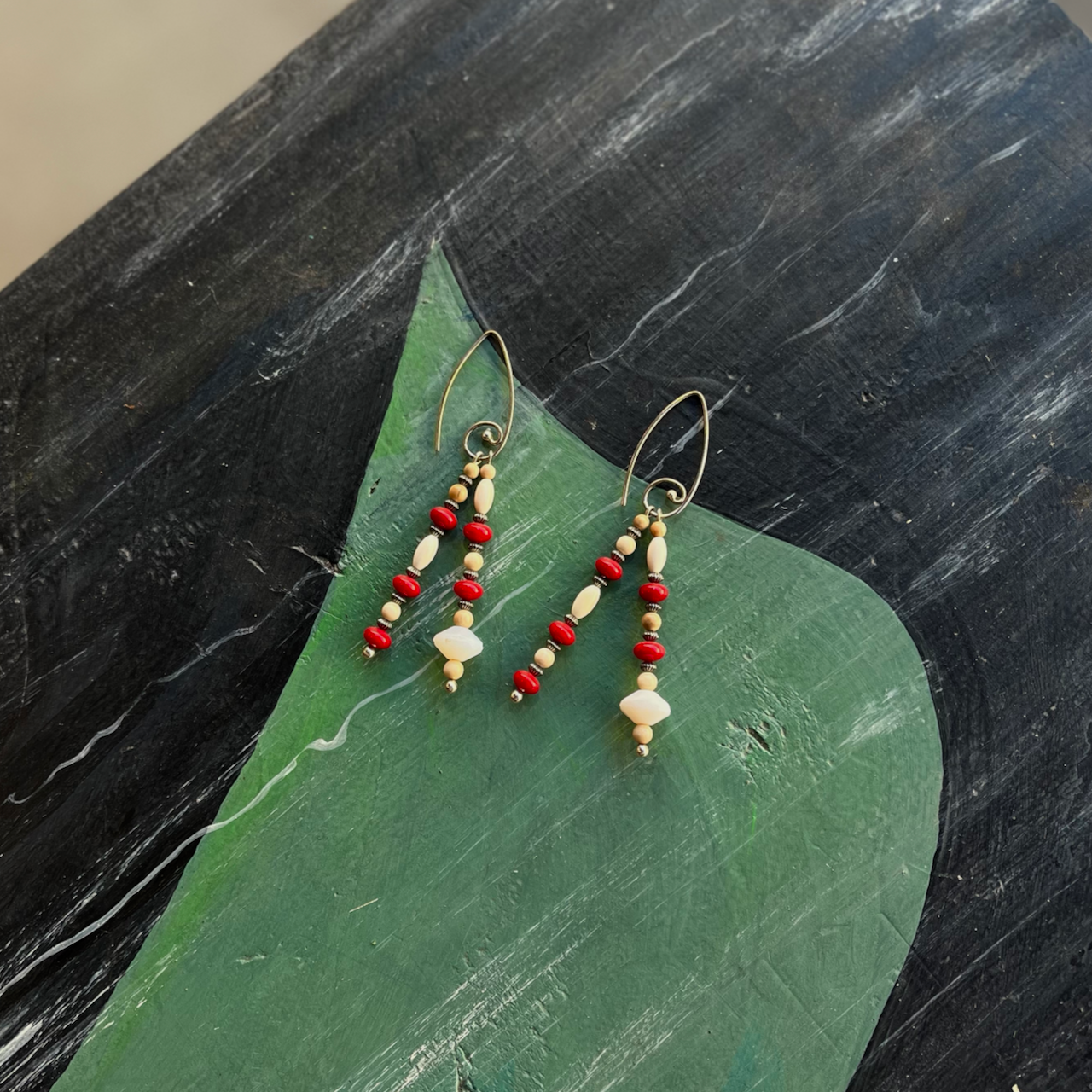Mammoth & Red Coral Earrings